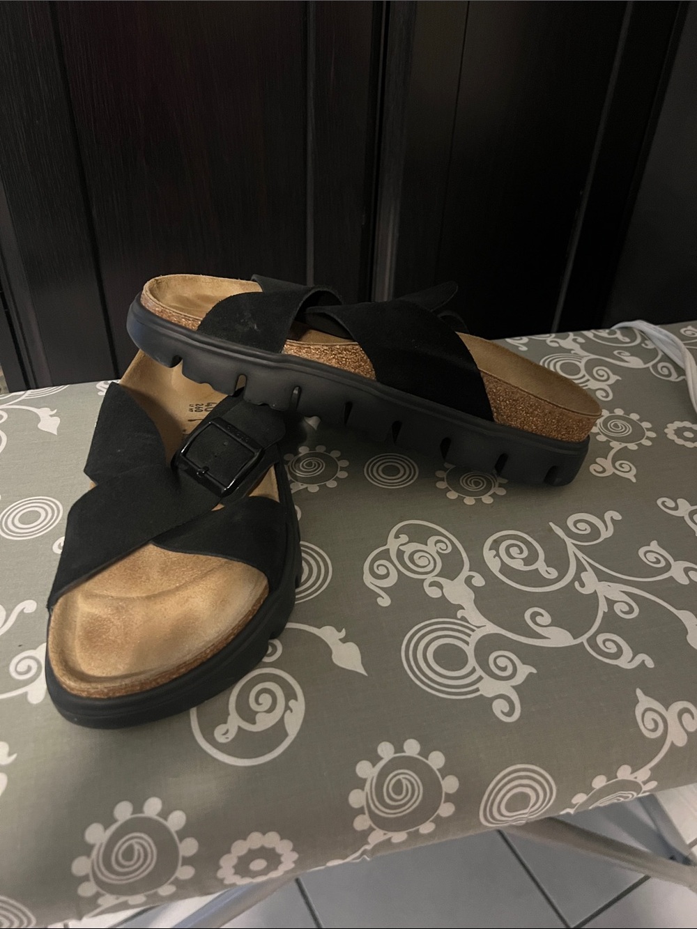 Birkenstock Black Crisscross Suede Slide Sandals with Buckle